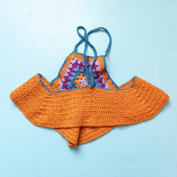 Free People Bella Orange Crochet Knit High Neck Crop Top Bralette Size XSmall XS - Picture 3 of 6